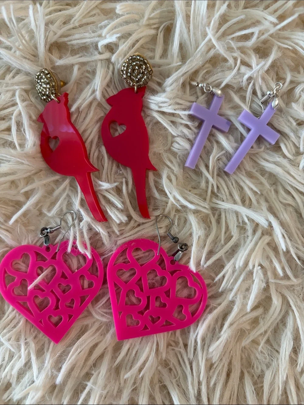 Colorful Acrylic Earring Trio — Hot Pink, Red & Lavender
